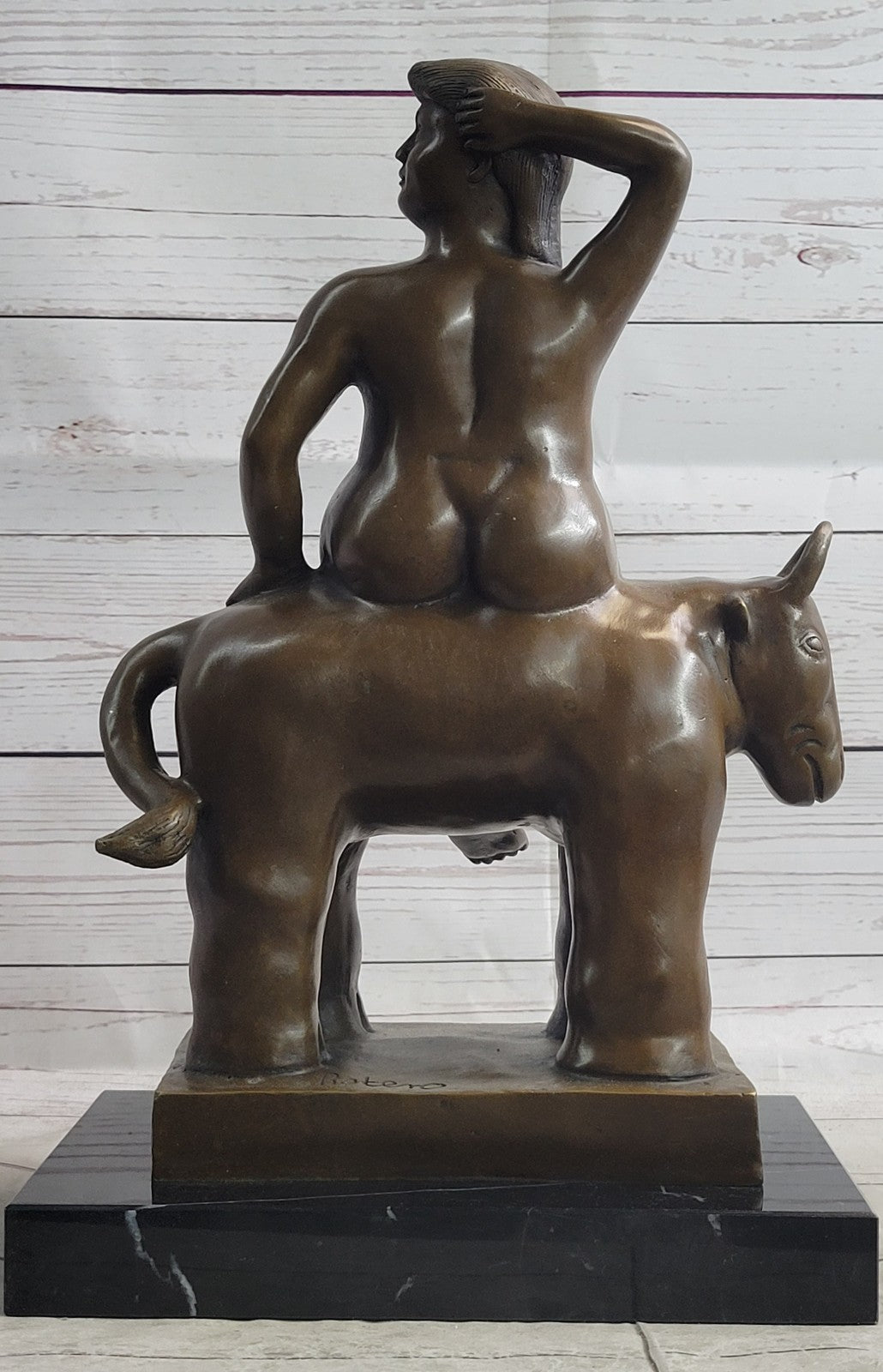 Handcrafted bronze sculpture SALE Art Modern Bull On Lady Nude Abstract Botero