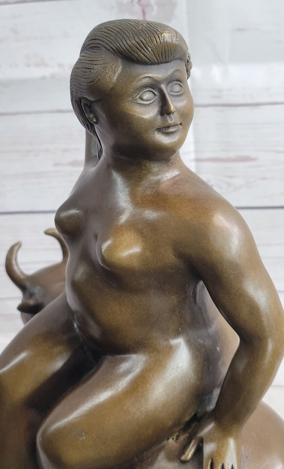 Handcrafted bronze sculpture SALE Art Modern Bull On Lady Nude Abstract Botero