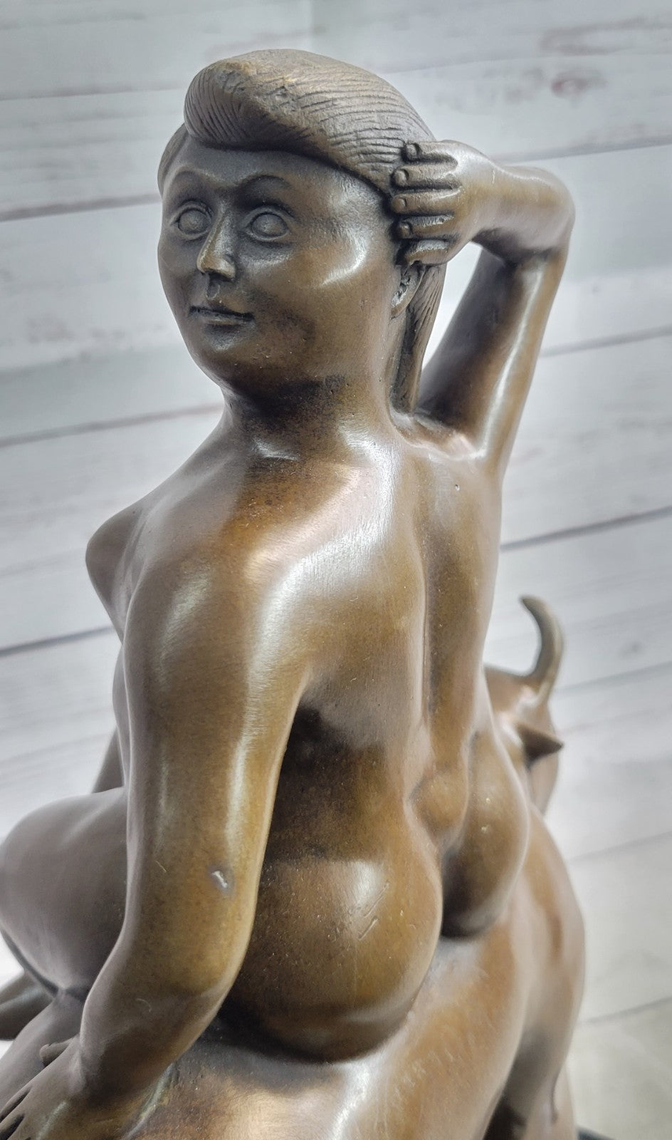 Handcrafted bronze sculpture SALE Art Modern Bull On Lady Nude Abstract Botero
