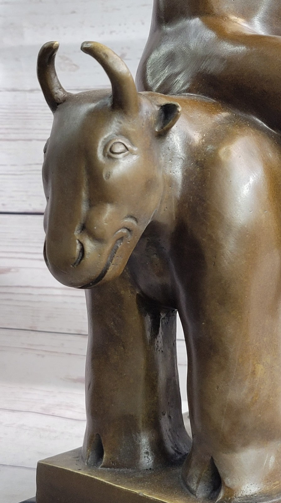 Handcrafted bronze sculpture SALE Art Modern Bull On Lady Nude Abstract Botero