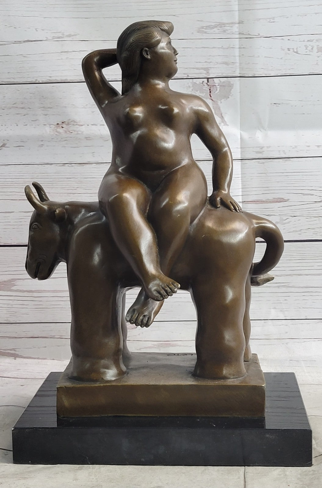 Handcrafted bronze sculpture SALE Art Modern Bull On Lady Nude Abstract Botero