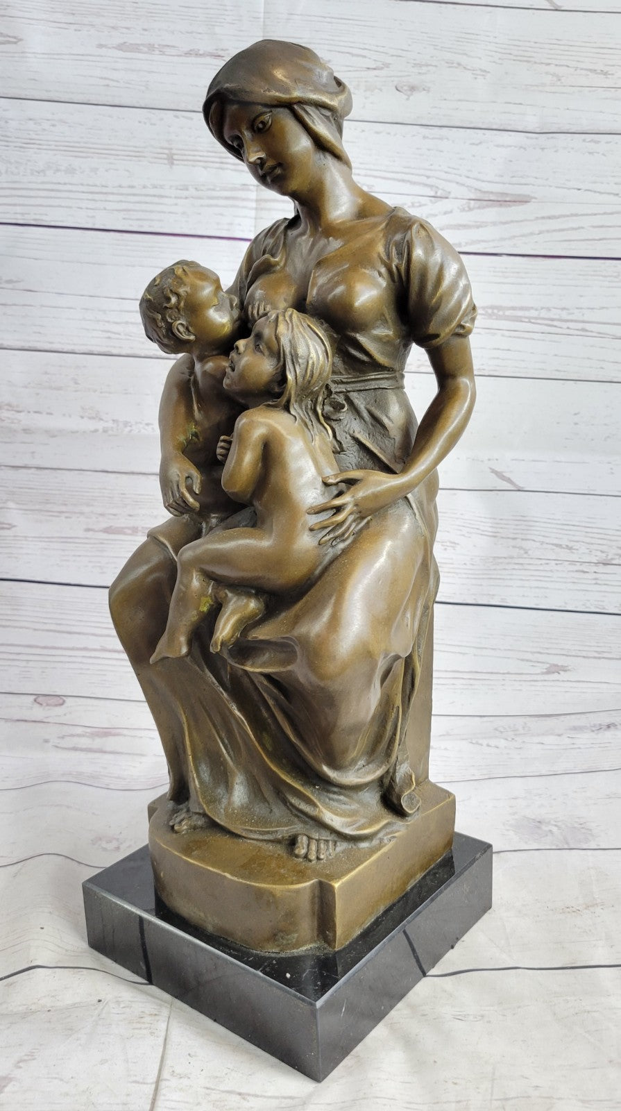 Mother with Baby Child Bronze Mid-Century Figurine Sculpture Signed Artwork