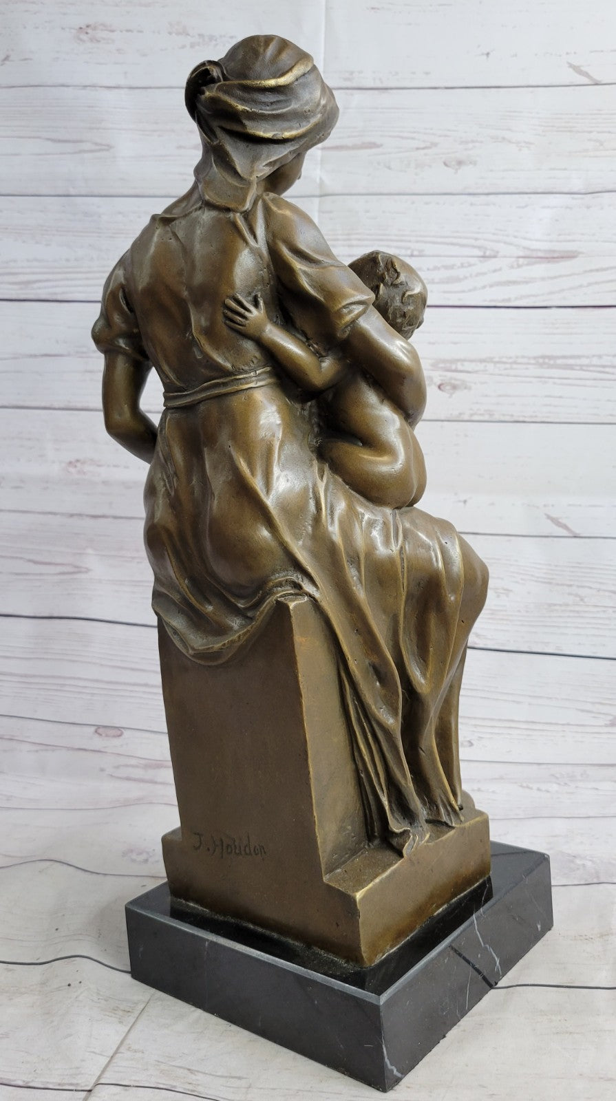 Mother with Baby Child Bronze Mid-Century Figurine Sculpture Signed Artwork