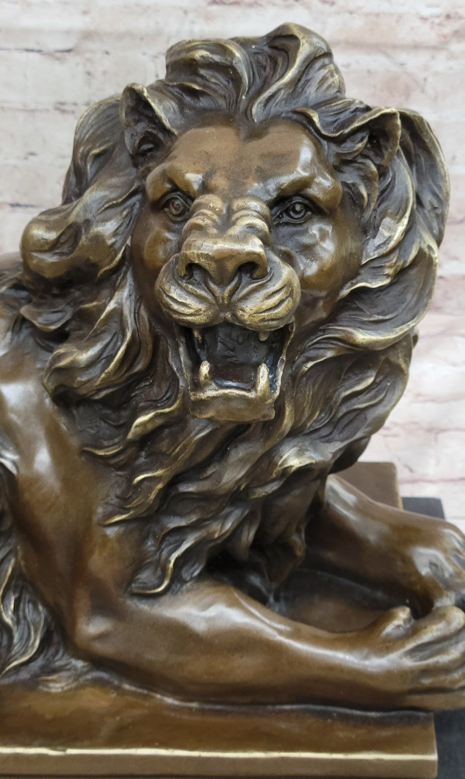 Massive 80 LBS Lion Bronze Statue - Handmade Mantle Fireplace Wildlife Decor