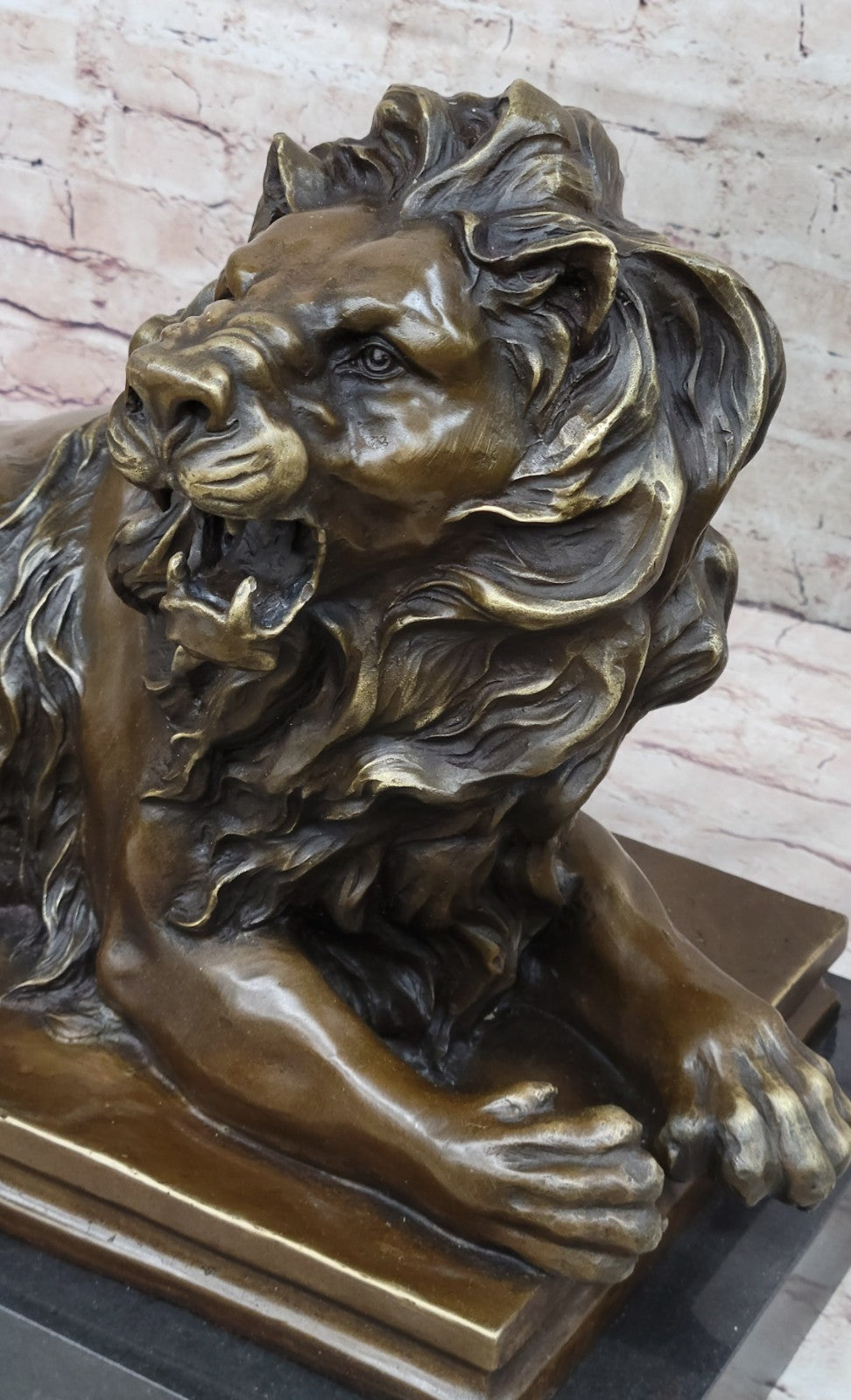 Massive 80 LBS Lion Bronze Statue - Handmade Mantle Fireplace Wildlife Decor