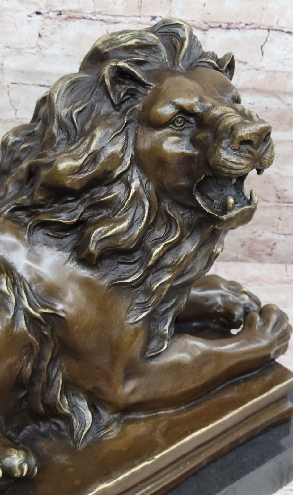 Massive 80 LBS Lion Bronze Statue - Handmade Mantle Fireplace Wildlife Decor