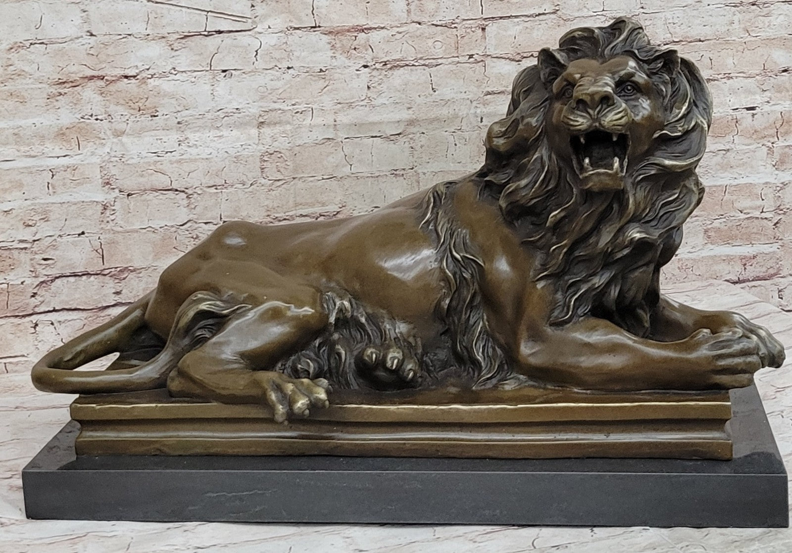Massive 80 LBS Lion Bronze Statue - Handmade Mantle Fireplace Wildlife Decor