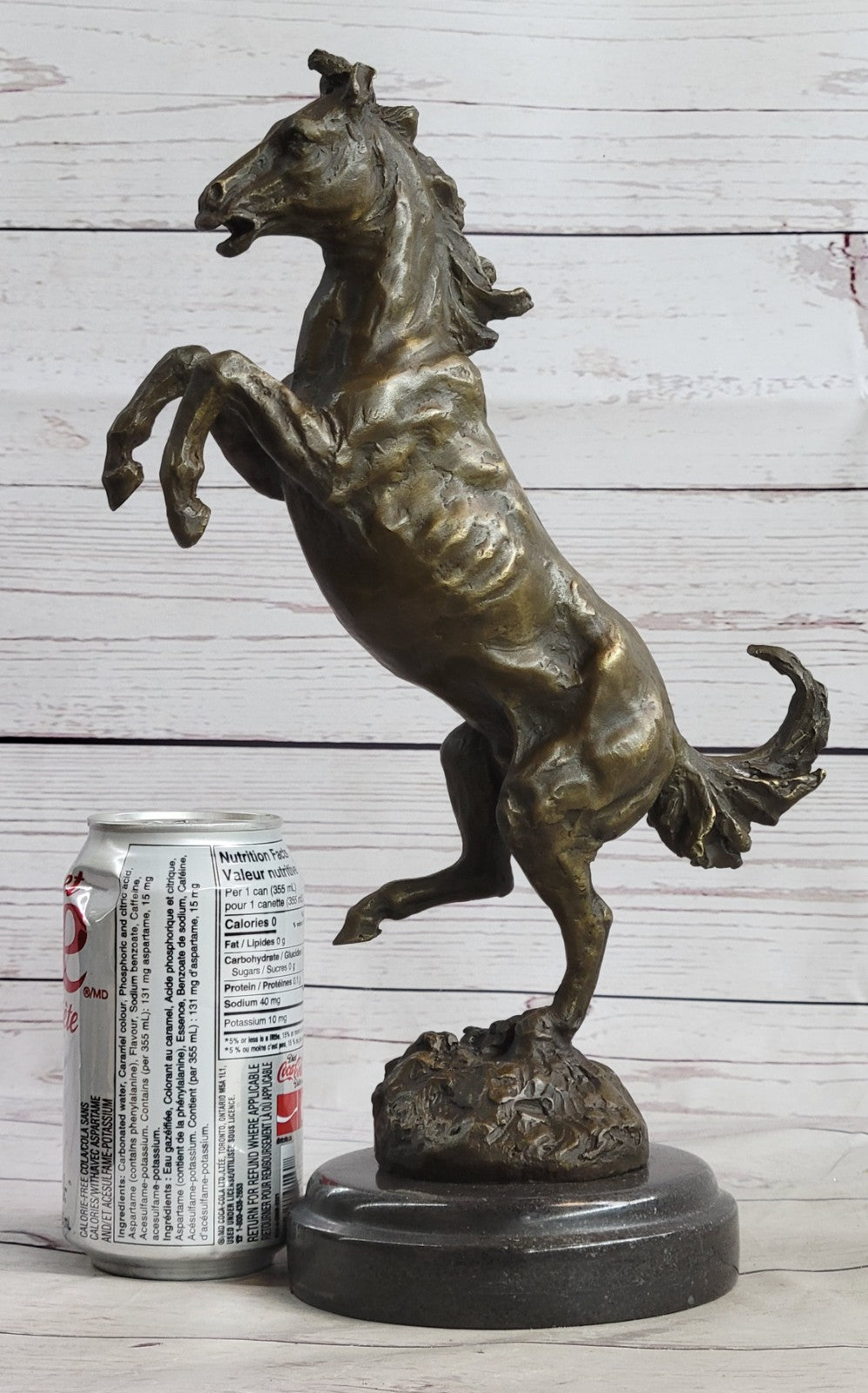 Signed Art Deco Rearing Horse Bronze Sculpture Marble Base Statue Lost Wax