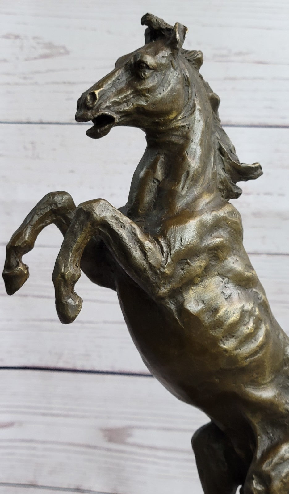 Signed Art Deco Rearing Horse Bronze Sculpture Marble Base Statue Lost Wax