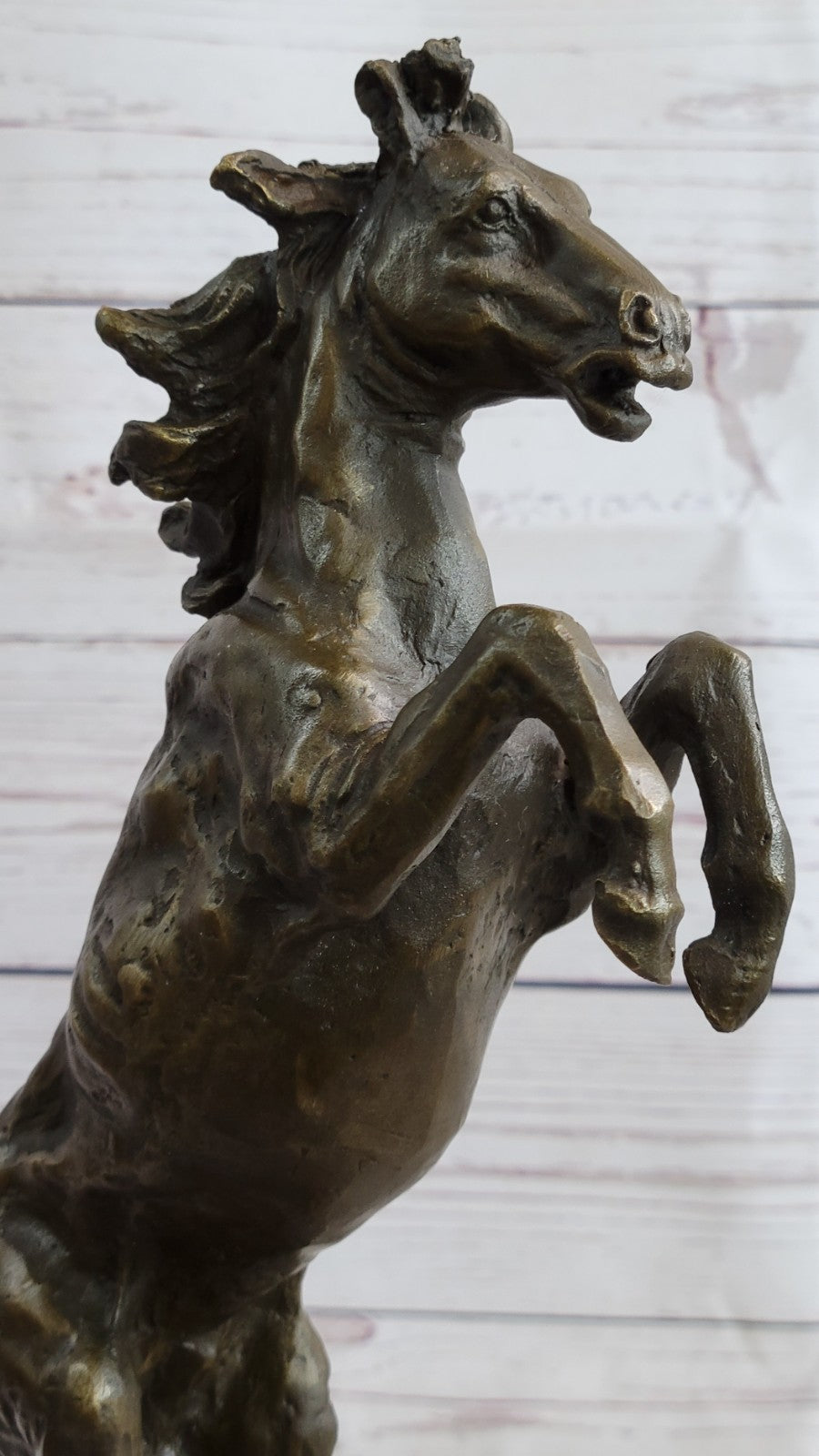 Signed Art Deco Rearing Horse Bronze Sculpture Marble Base Statue Lost Wax