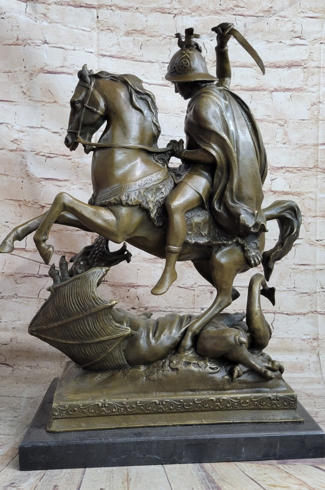 Signed Saint George killing Dragon Bronze Sculpture Art Statue Figurine Figure