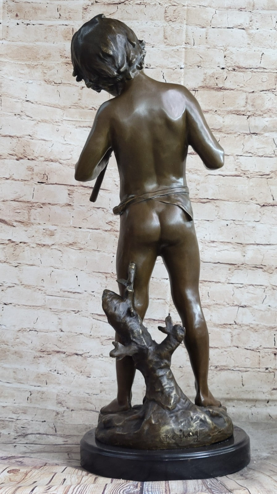 Hand Made Genuine Heavy Solid Bronze Boy playing Flute Bronze Sculpture Sale