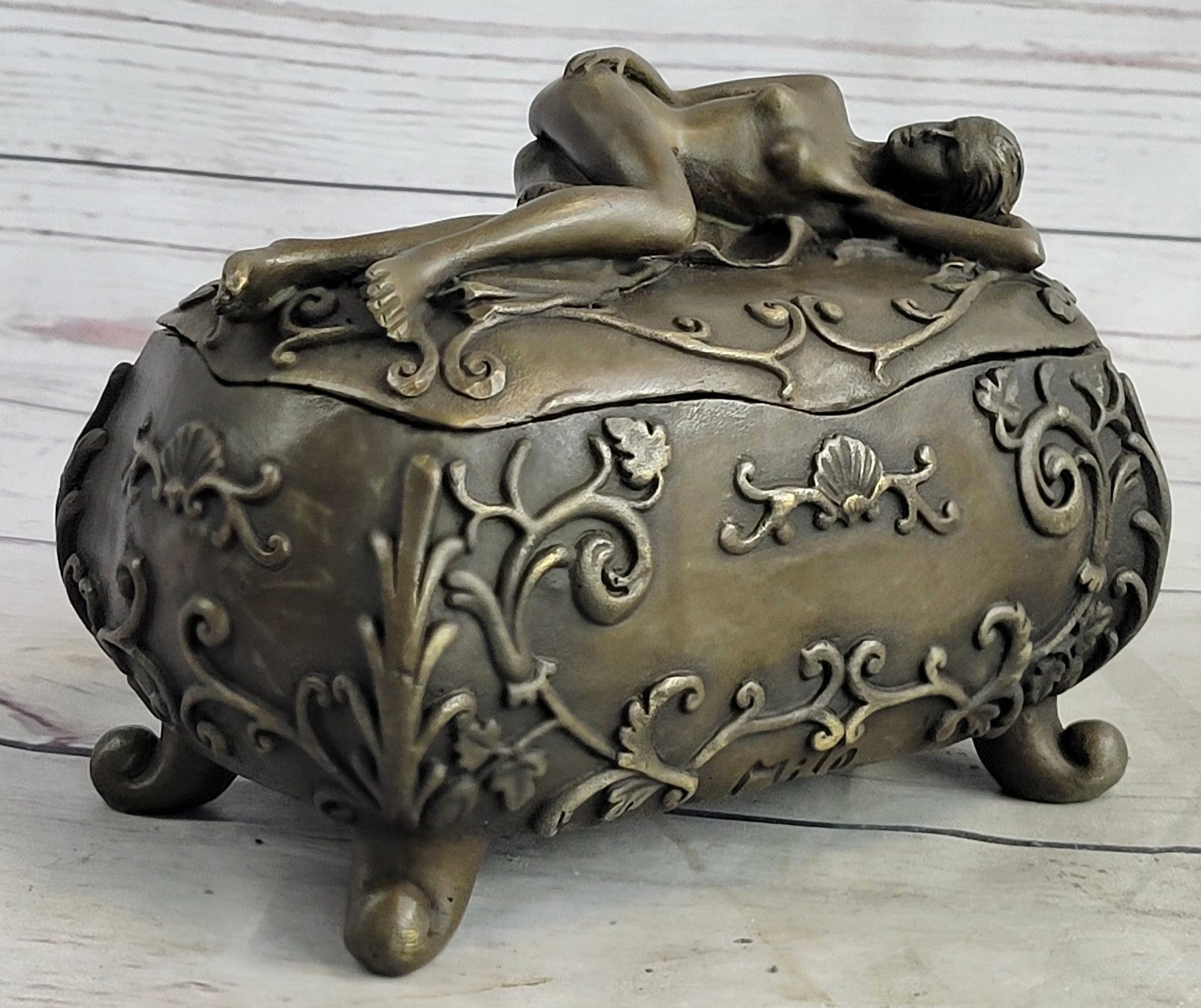 French Bronze Huge Jewelry Trinket Dresser Box Casket Display Figural Sale Gift