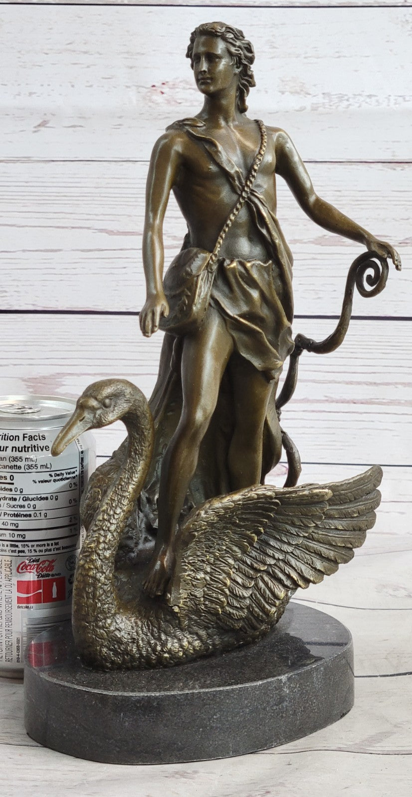 Signed M.Lopez Leda and the Swan Bronze Marble Statue Mythical Greek Sculpture NR