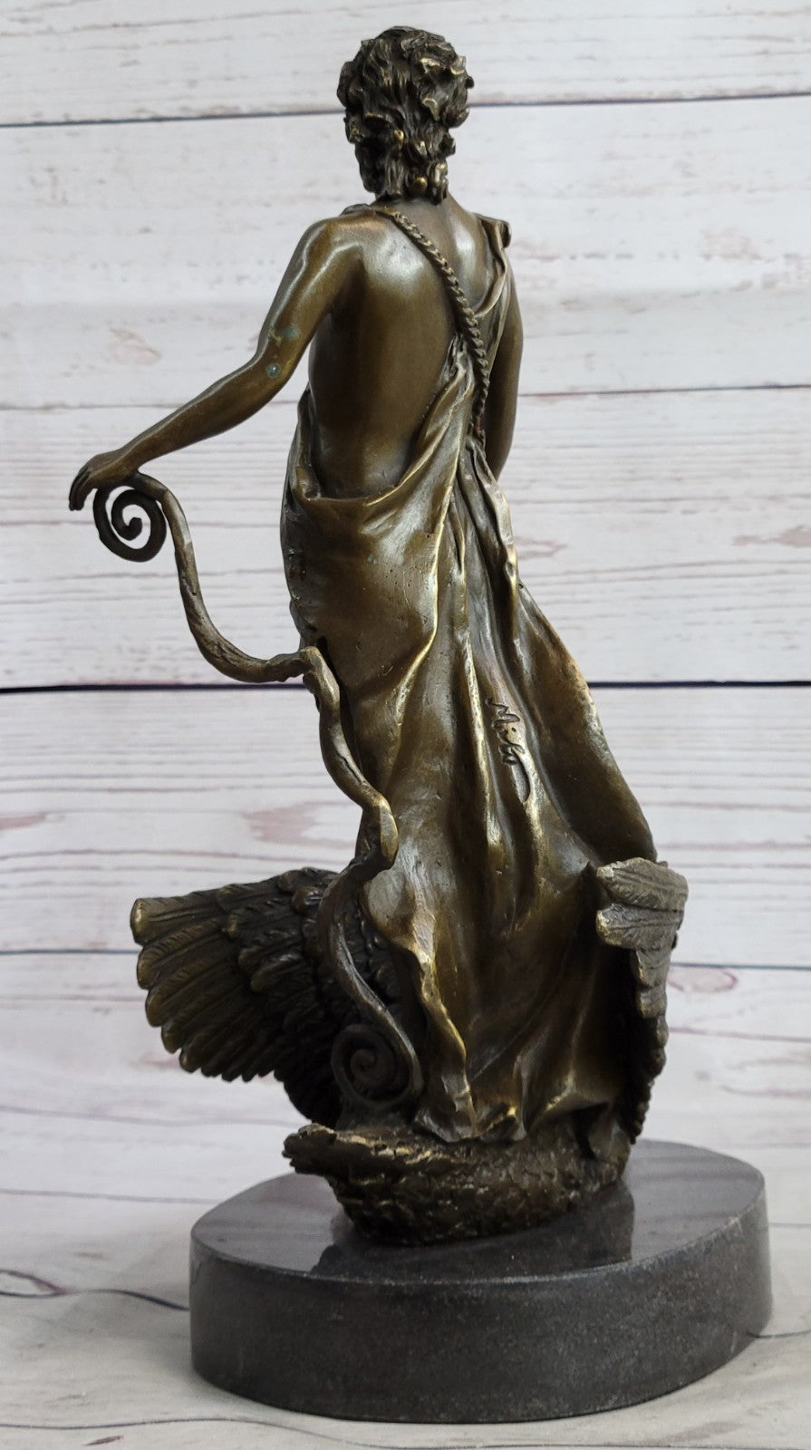 Signed M.Lopez Leda and the Swan Bronze Marble Statue Mythical Greek Sculpture NR