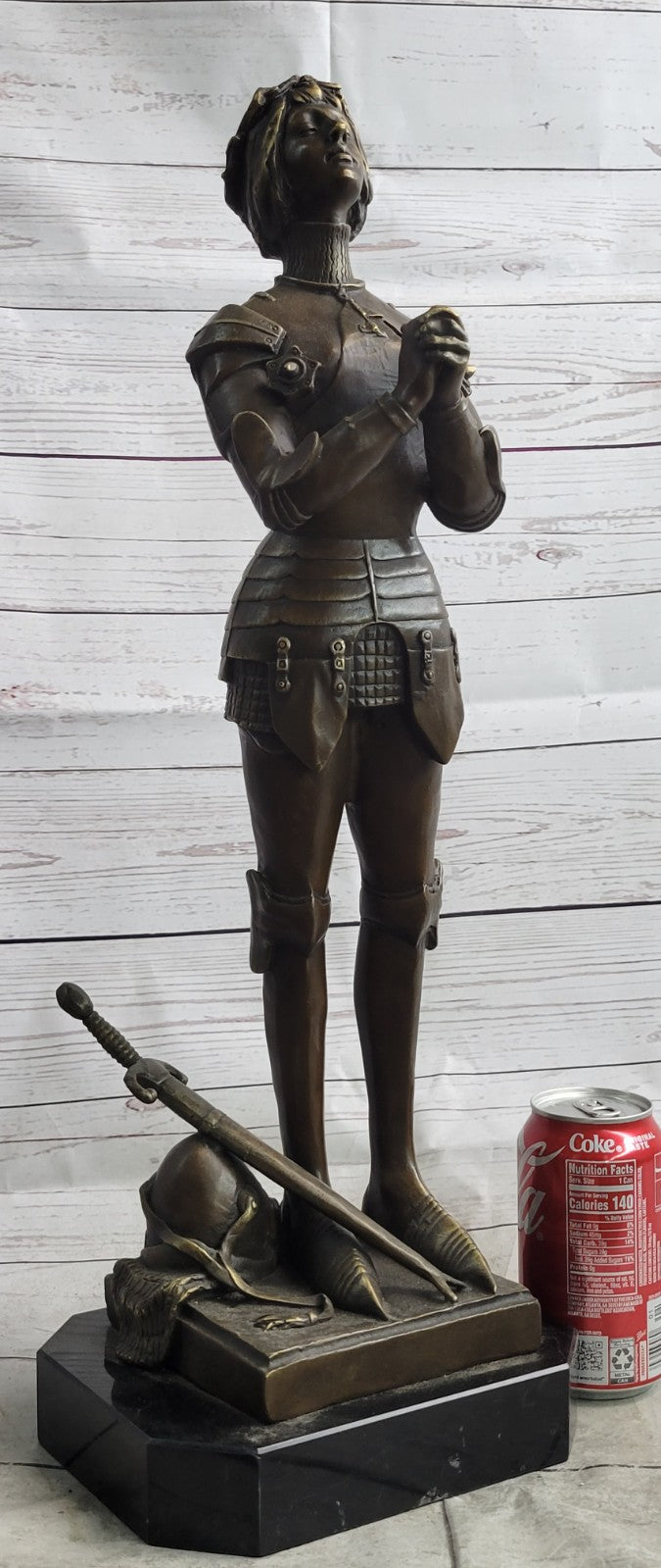 MAID ORLEANS FRENCH PRAYING HEROINE SOLDIER Bronze Sculpture Statue Figurine T
