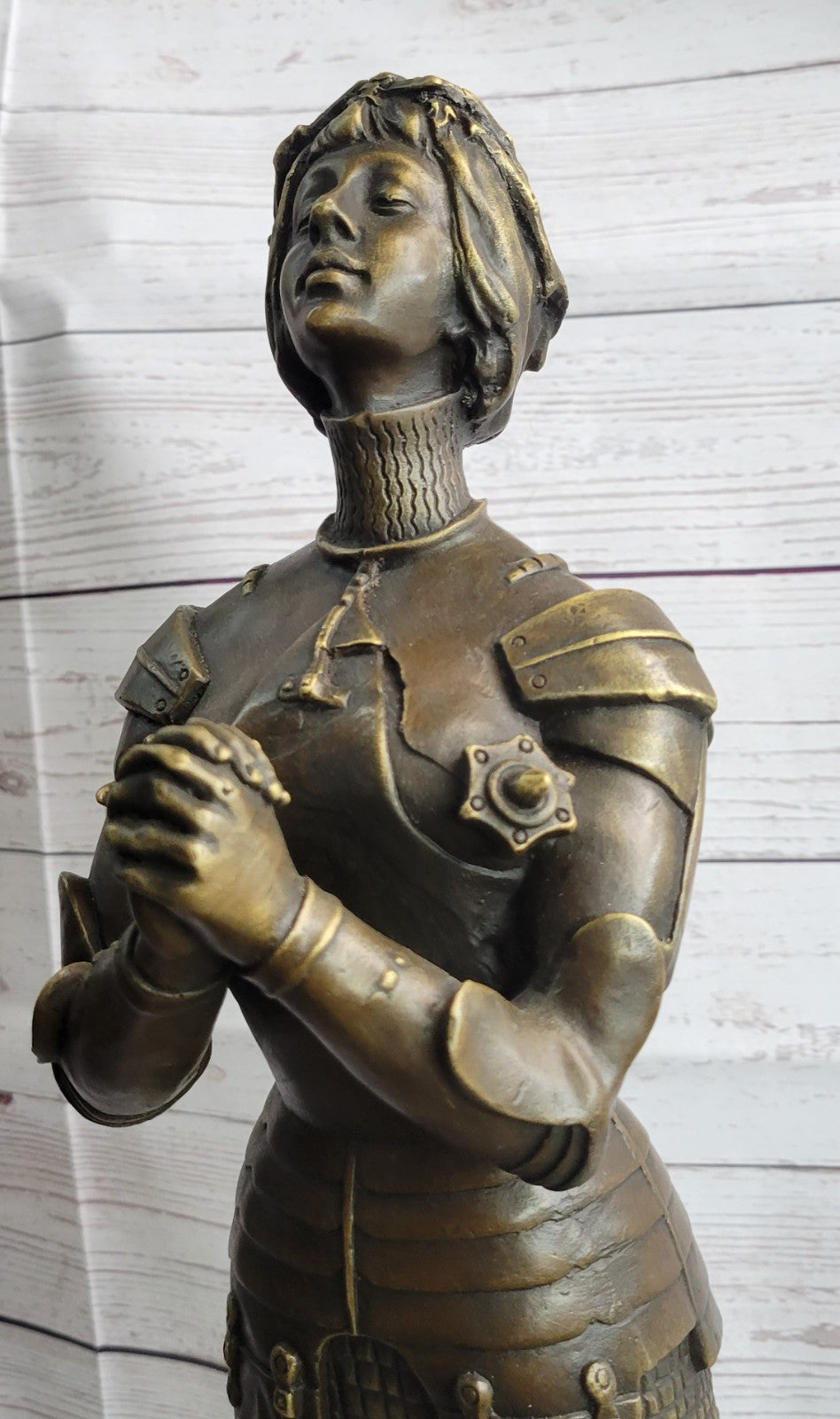 MAID ORLEANS FRENCH PRAYING HEROINE SOLDIER Bronze Sculpture Statue Figurine T