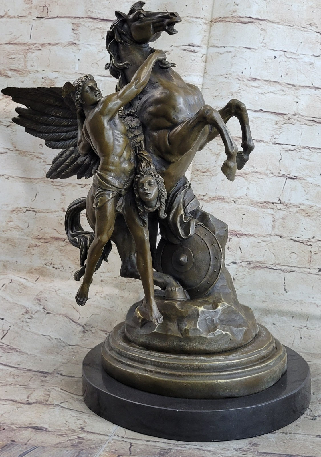 PERSEUS & PEGASUS INSANELY DETAILED BRONZE SIGNED ORIGINAL ART STATUE BY VITALEH