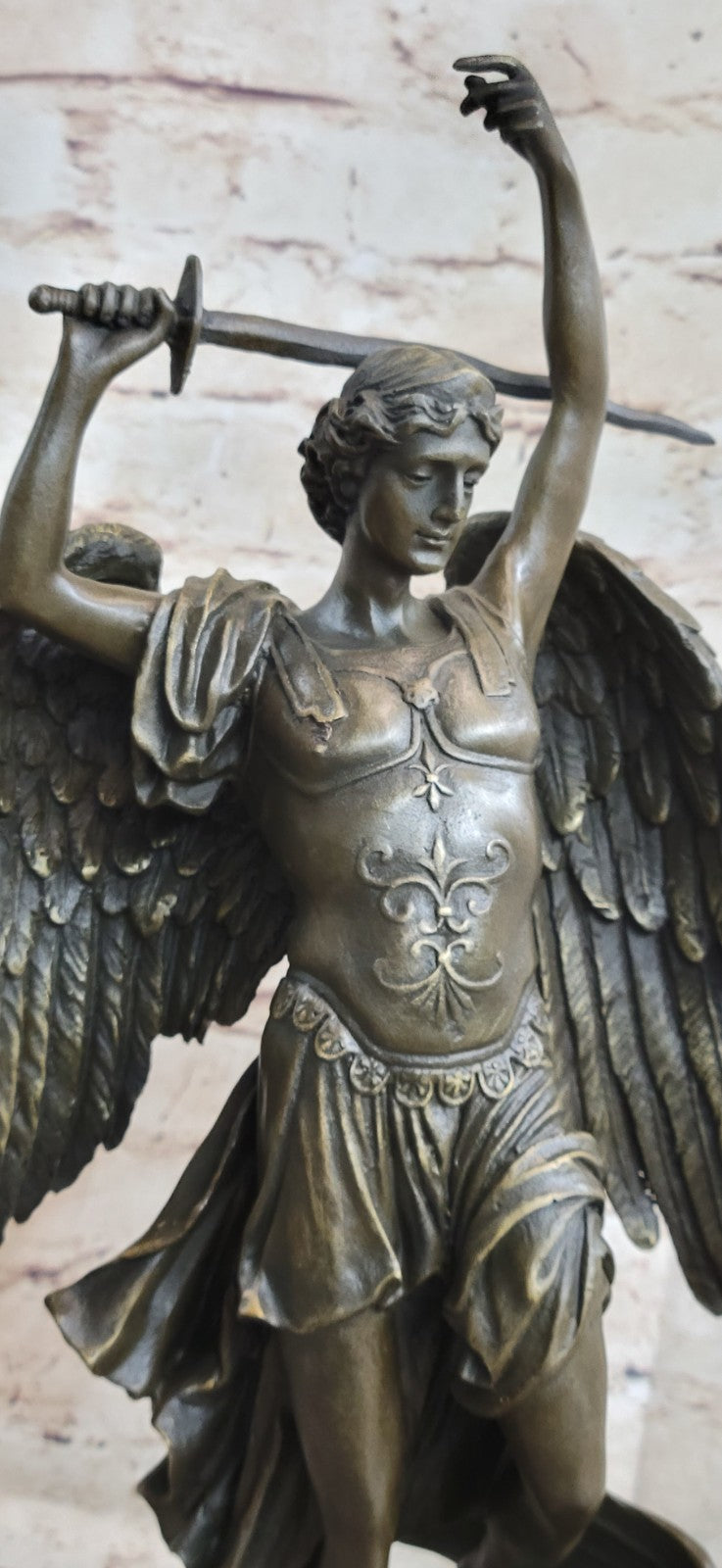 Statue Saint St. Michael Bronze Archangel Protector 15.5" Tall HotCast Religious