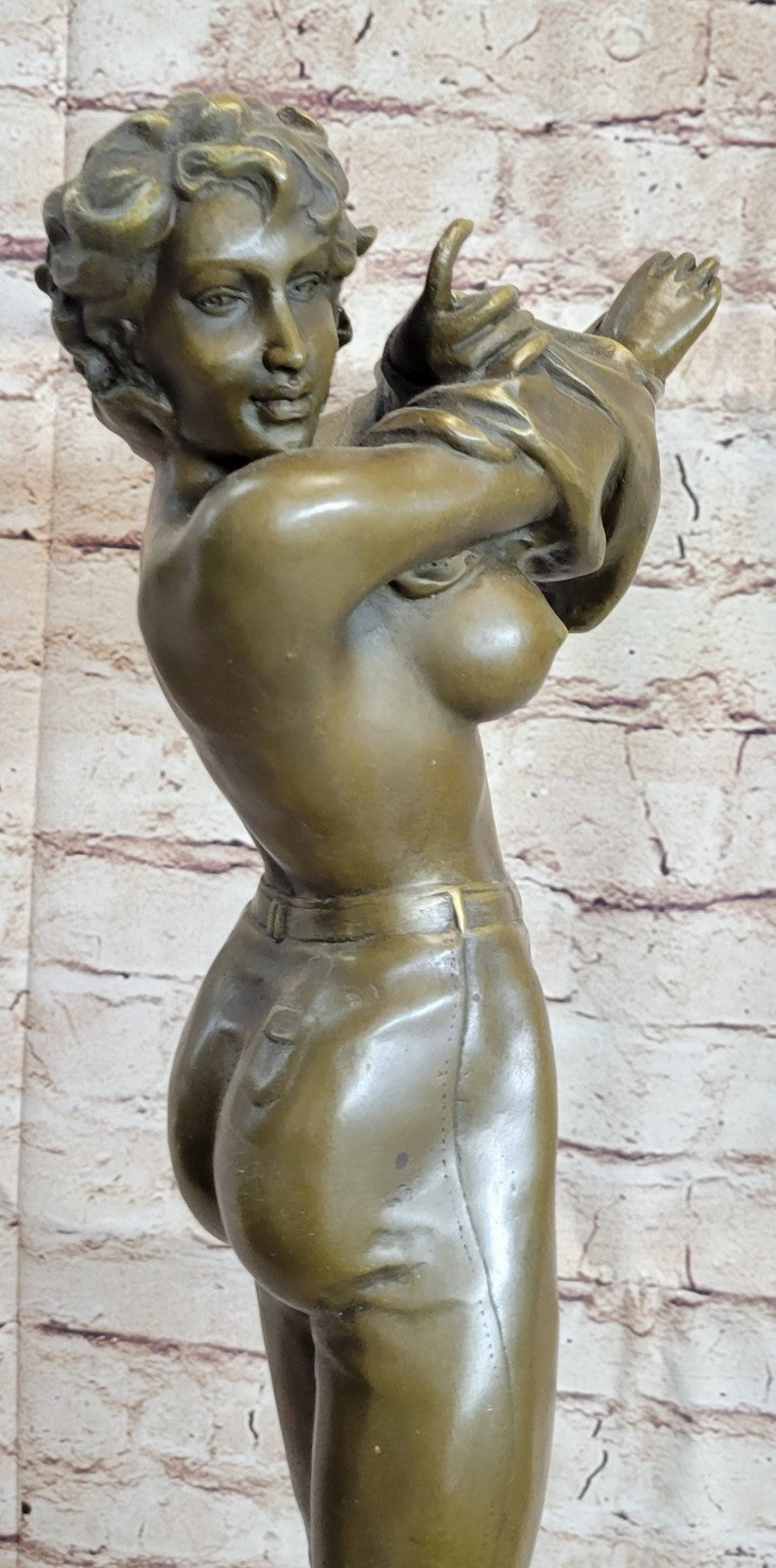 Captivating Aldo Vitaleh Bronze Sculpture: Extra Large Woman Removing Her Top