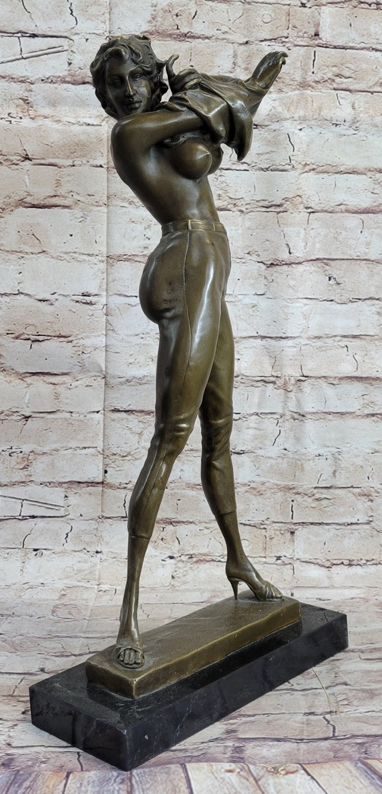 Captivating Aldo Vitaleh Bronze Sculpture: Extra Large Woman Removing Her Top