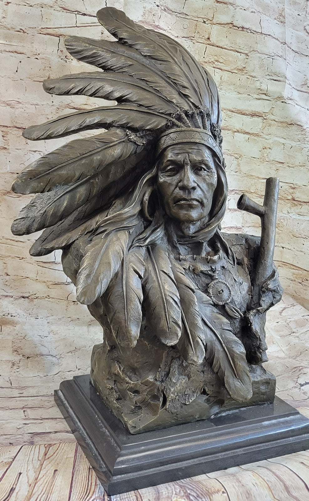 Massive Bronze Bust Sioux Indian Chief Sculpture VACANT THUNDER Buffalo Sale
