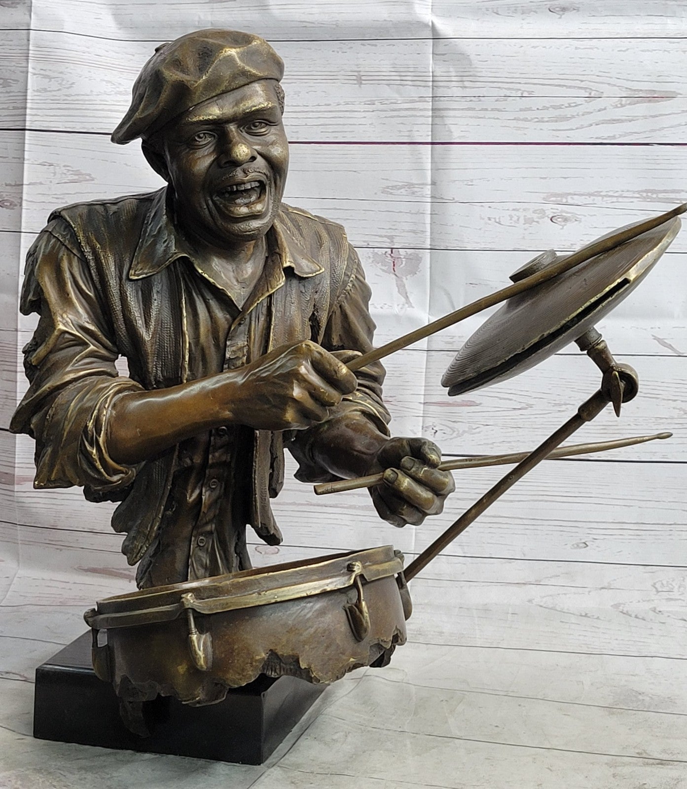 Hand Made Detailed Drum Player by Lost Wax Method Sculpture Home Decoration