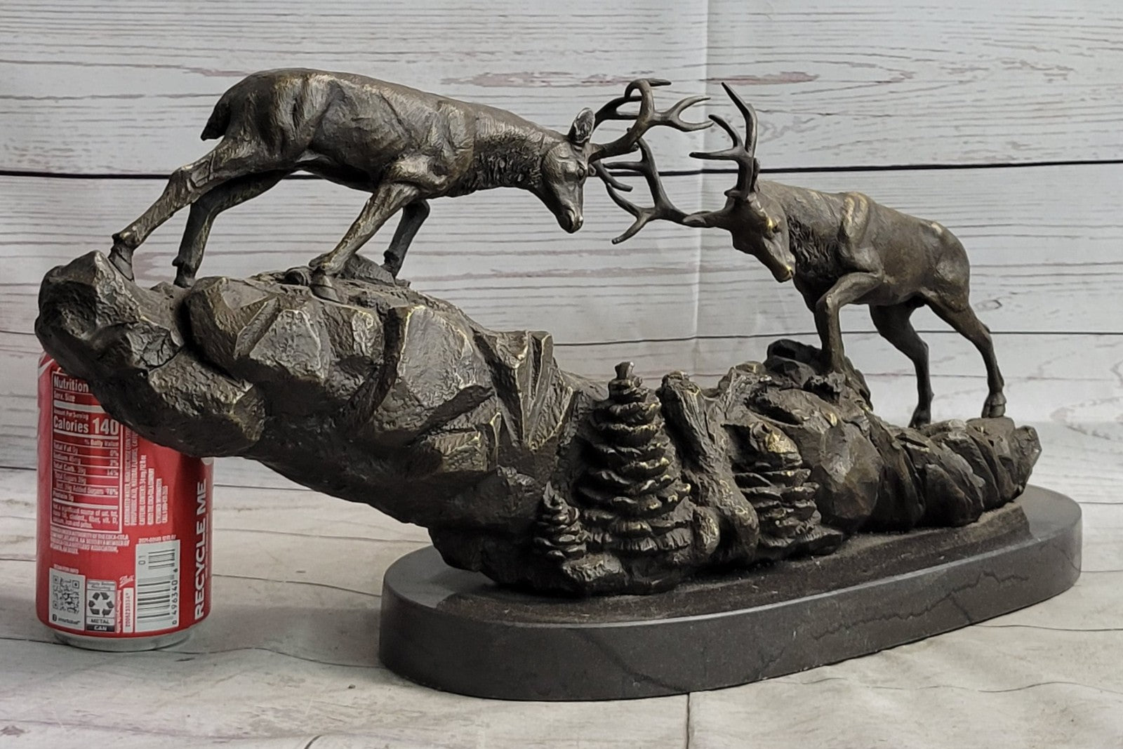 Rutting Stags, Real Bronze Sculpture on a solid marble base. Art, Gift.