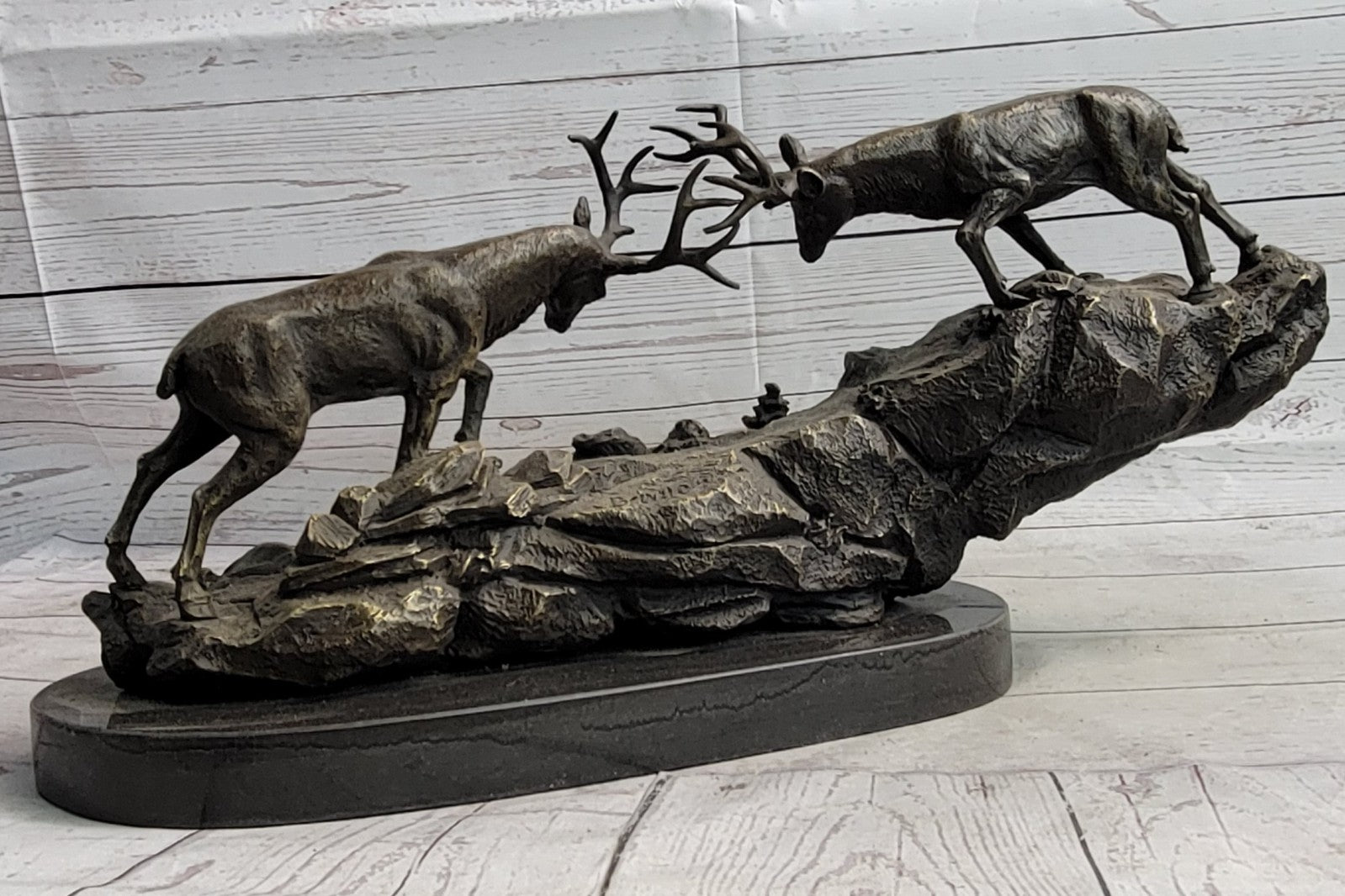 Rutting Stags, Real Bronze Sculpture on a solid marble base. Art, Gift.