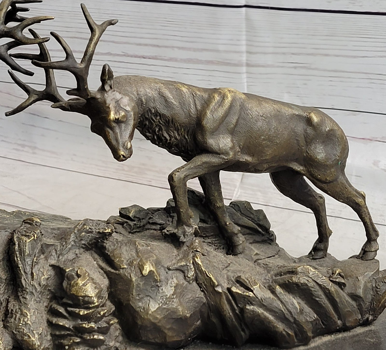 Rutting Stags, Real Bronze Sculpture on a solid marble base. Art, Gift.
