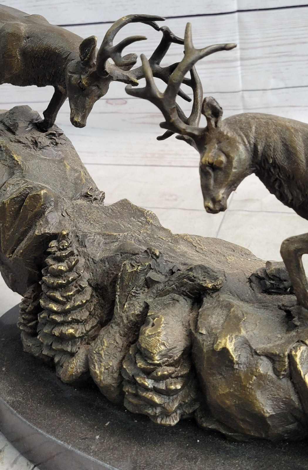 Rutting Stags, Real Bronze Sculpture on a solid marble base. Art, Gift.