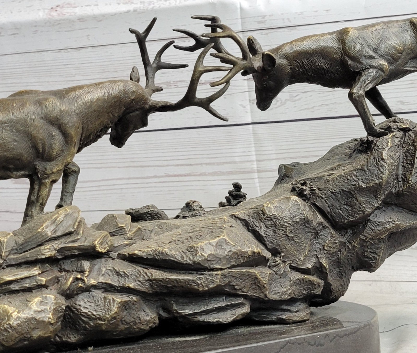 Rutting Stags, Real Bronze Sculpture on a solid marble base. Art, Gift.