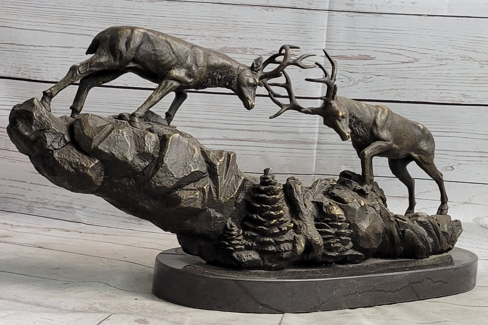 Rutting Stags, Real Bronze Sculpture on a solid marble base. Art, Gift.