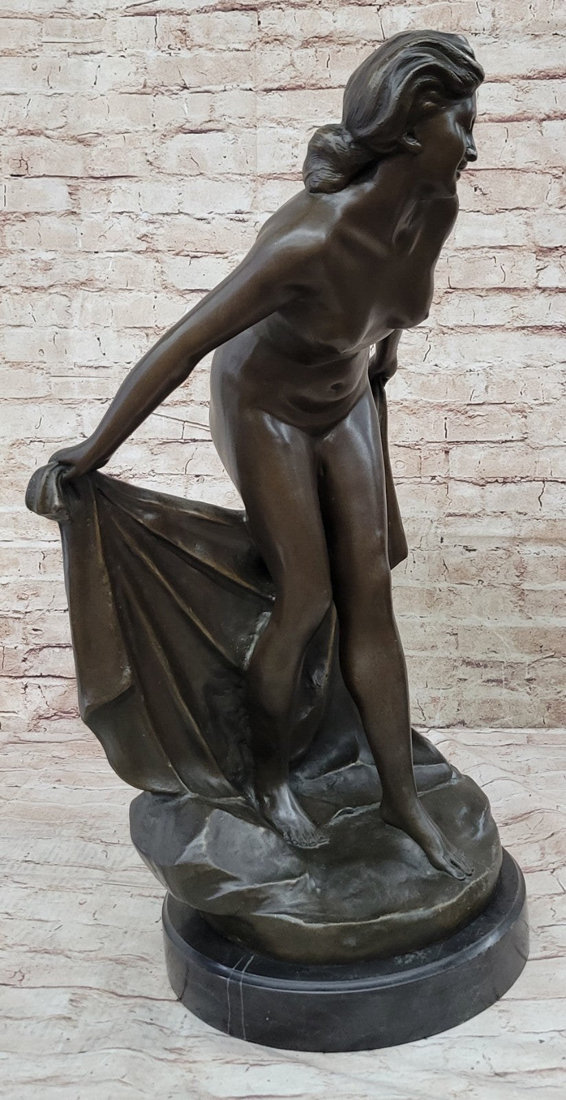 Stunning Nude Woman Showering Bronze Sculpture Lost Wax Method Artwork