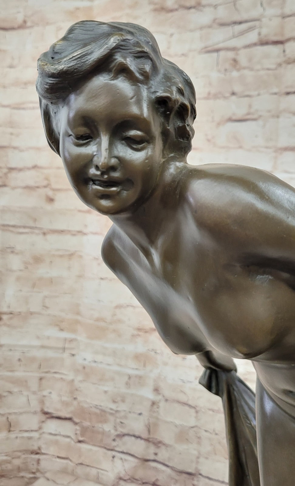 Stunning Nude Woman Showering Bronze Sculpture Lost Wax Method Artwork