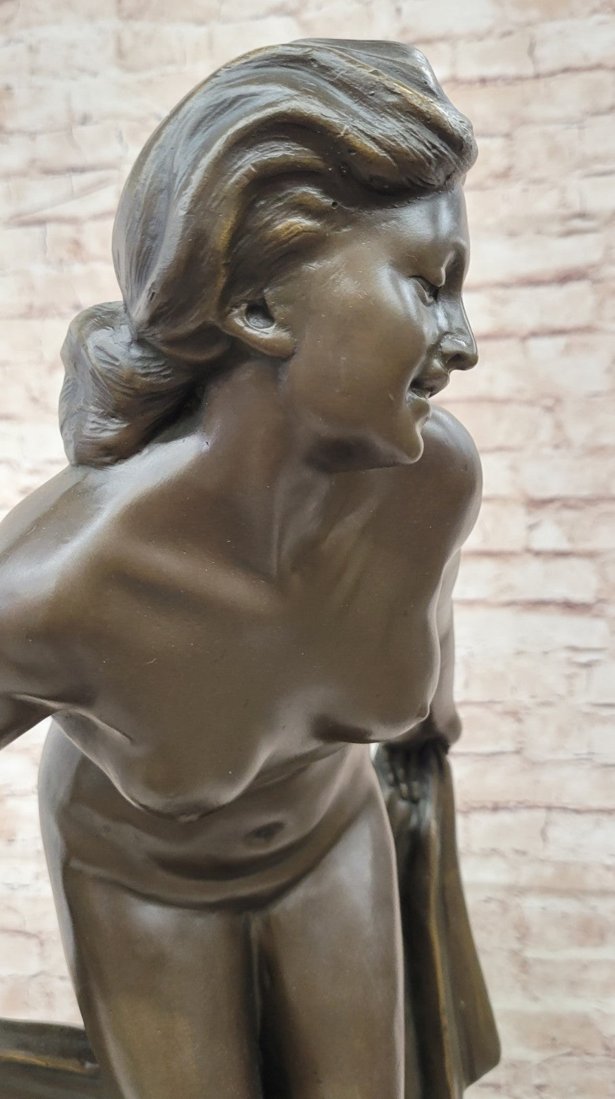 Stunning Nude Woman Showering Bronze Sculpture Lost Wax Method Artwork