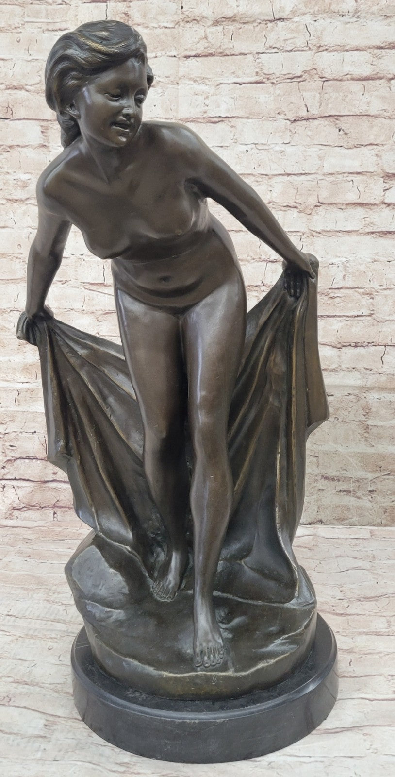 Stunning Nude Woman Showering Bronze Sculpture Lost Wax Method Artwork