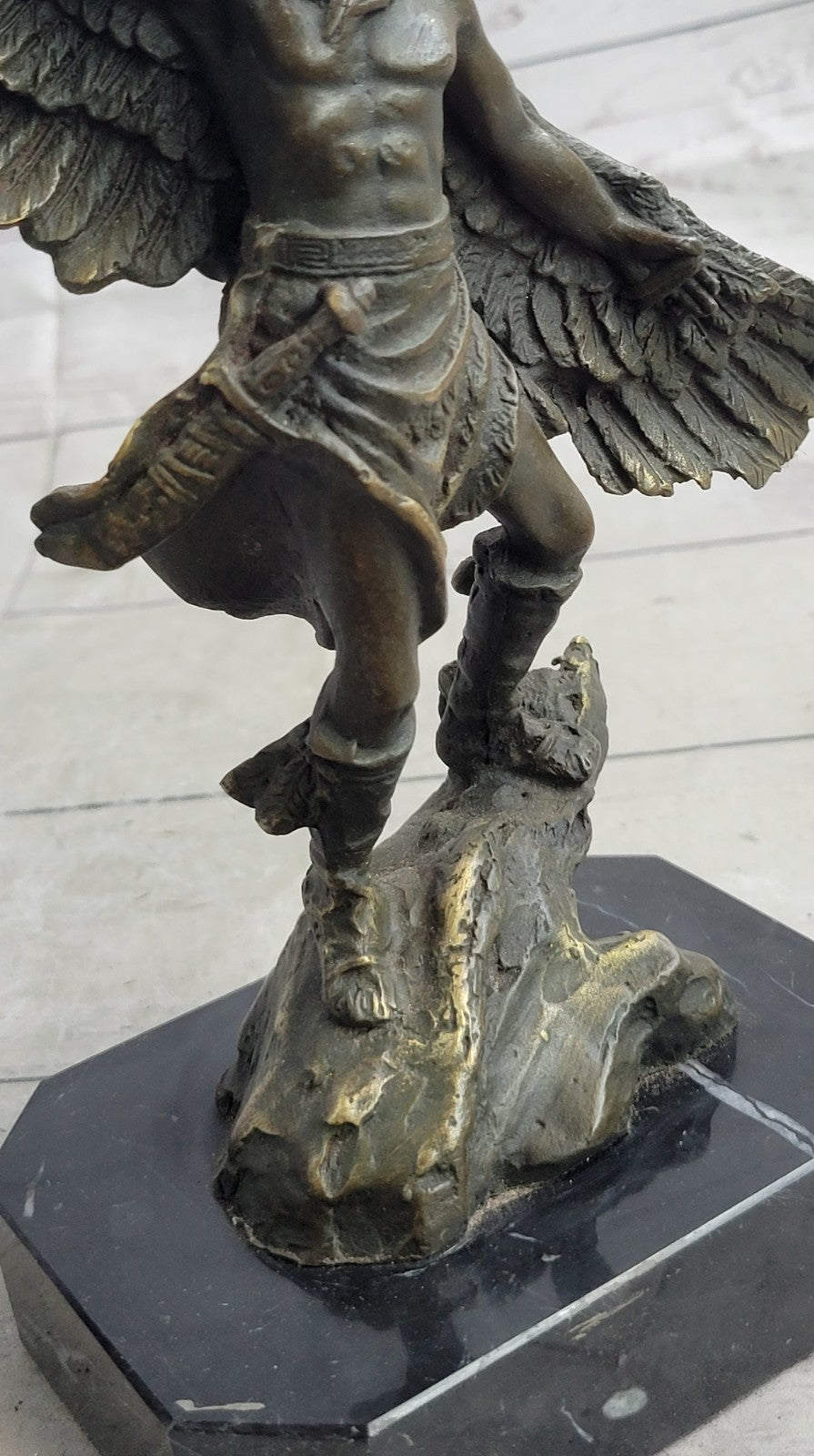 Genuine Bronze Statue Marble Base American Indian Chief Buffalo Headdress Decor