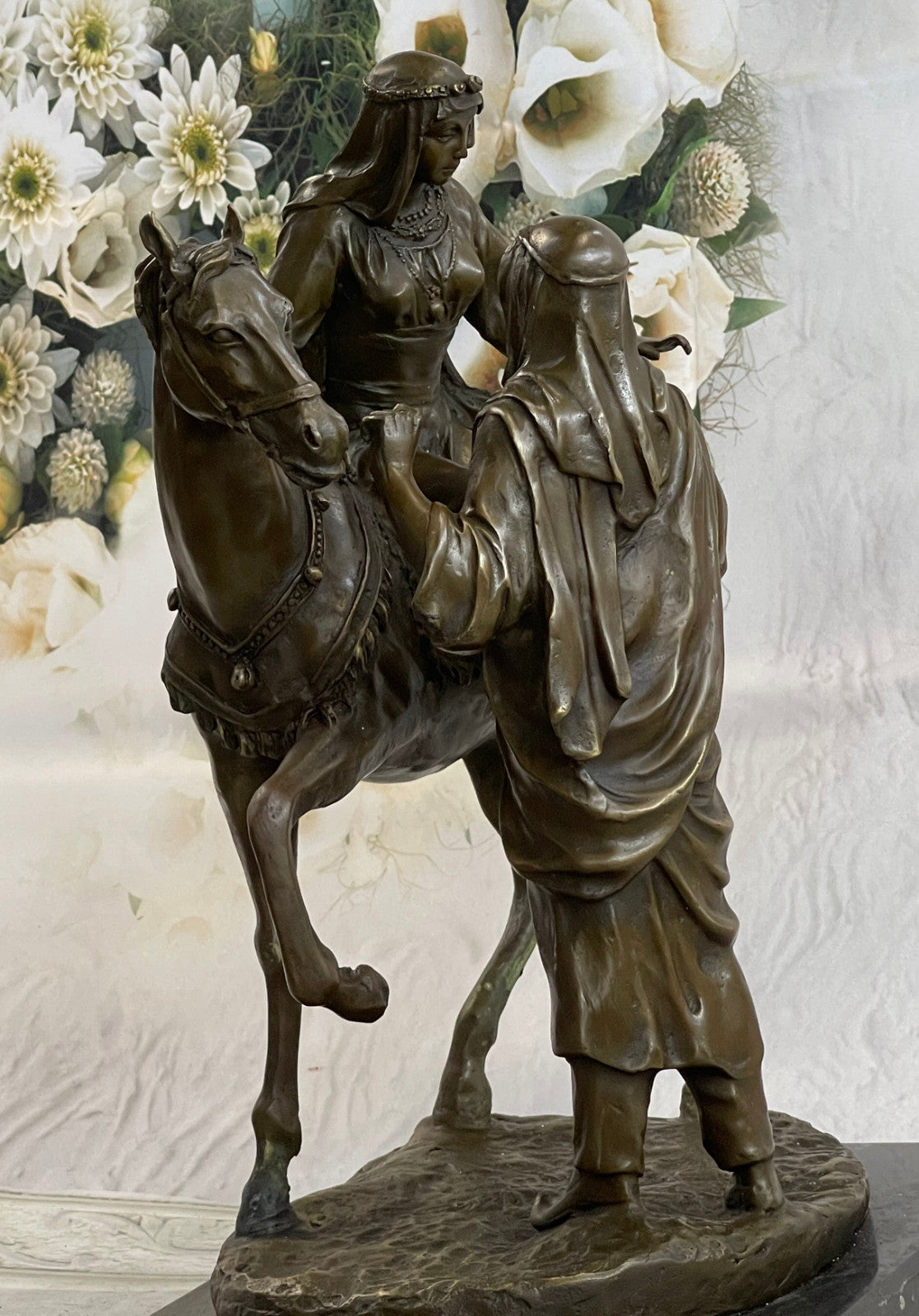 Handcrafted bronze sculpture SALE Bas Marble Wife His Helping Man Arabian Large