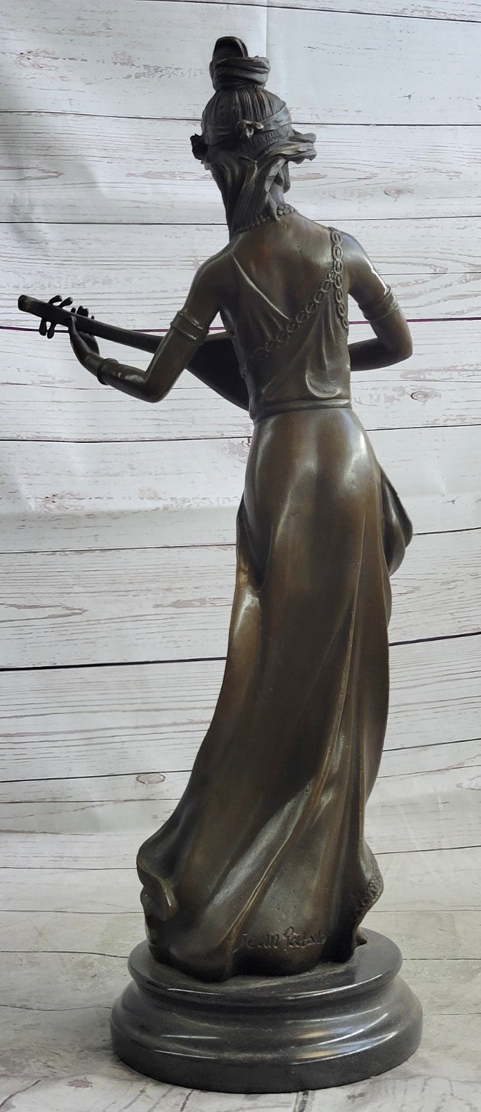 Jean Patoue`s Masterpiece: Handmade Bronze Statue of a Female Banjo Player