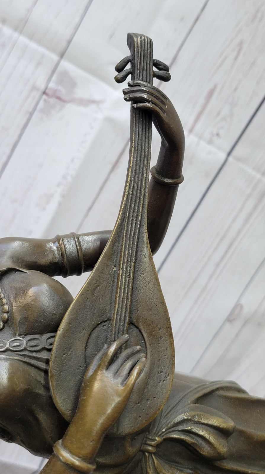 Jean Patoue`s Masterpiece: Handmade Bronze Statue of a Female Banjo Player