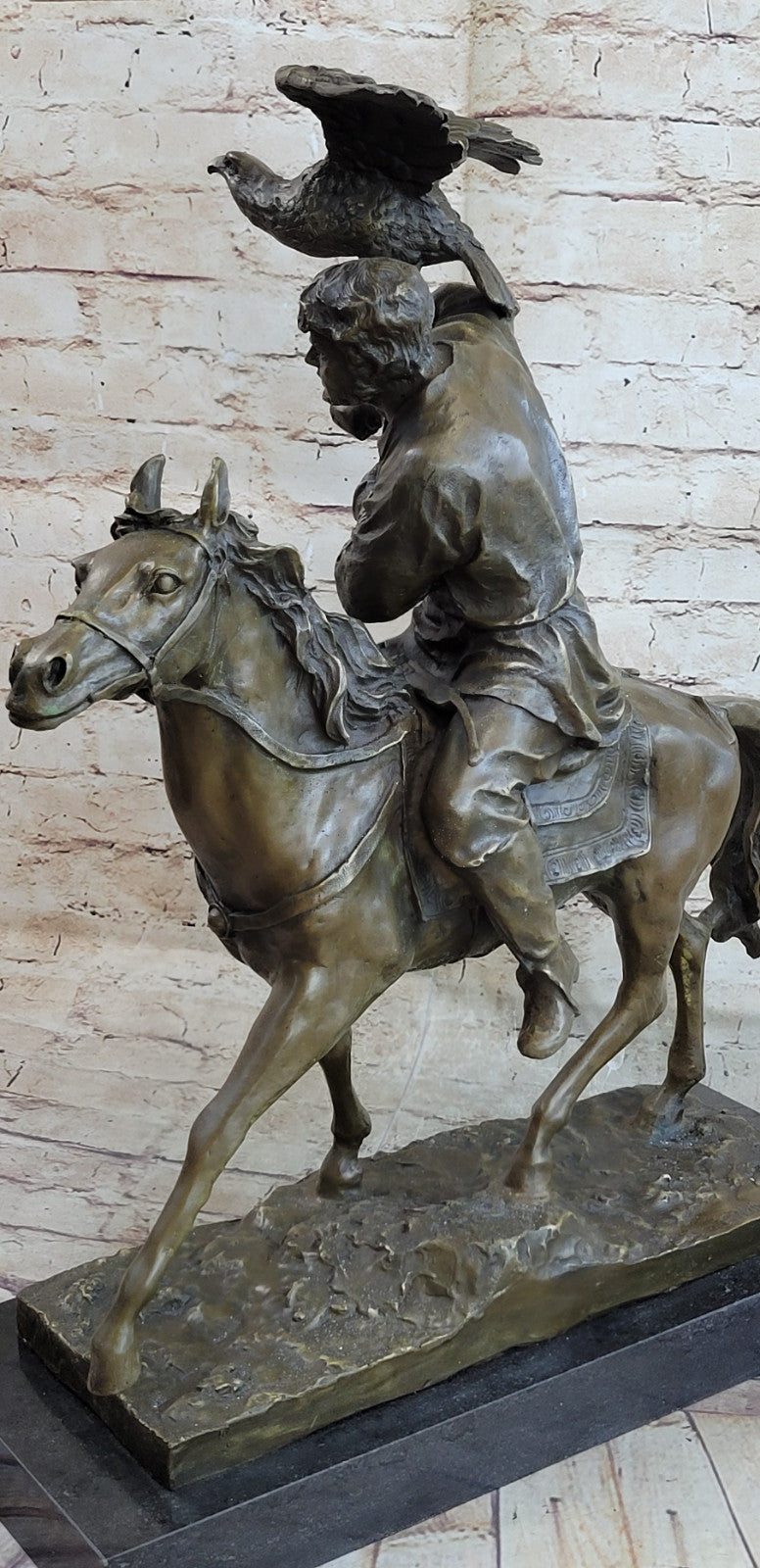 Art Deco Hand Made by Lost Wax Method Arab Man Falconer Genuine Bronze Statue