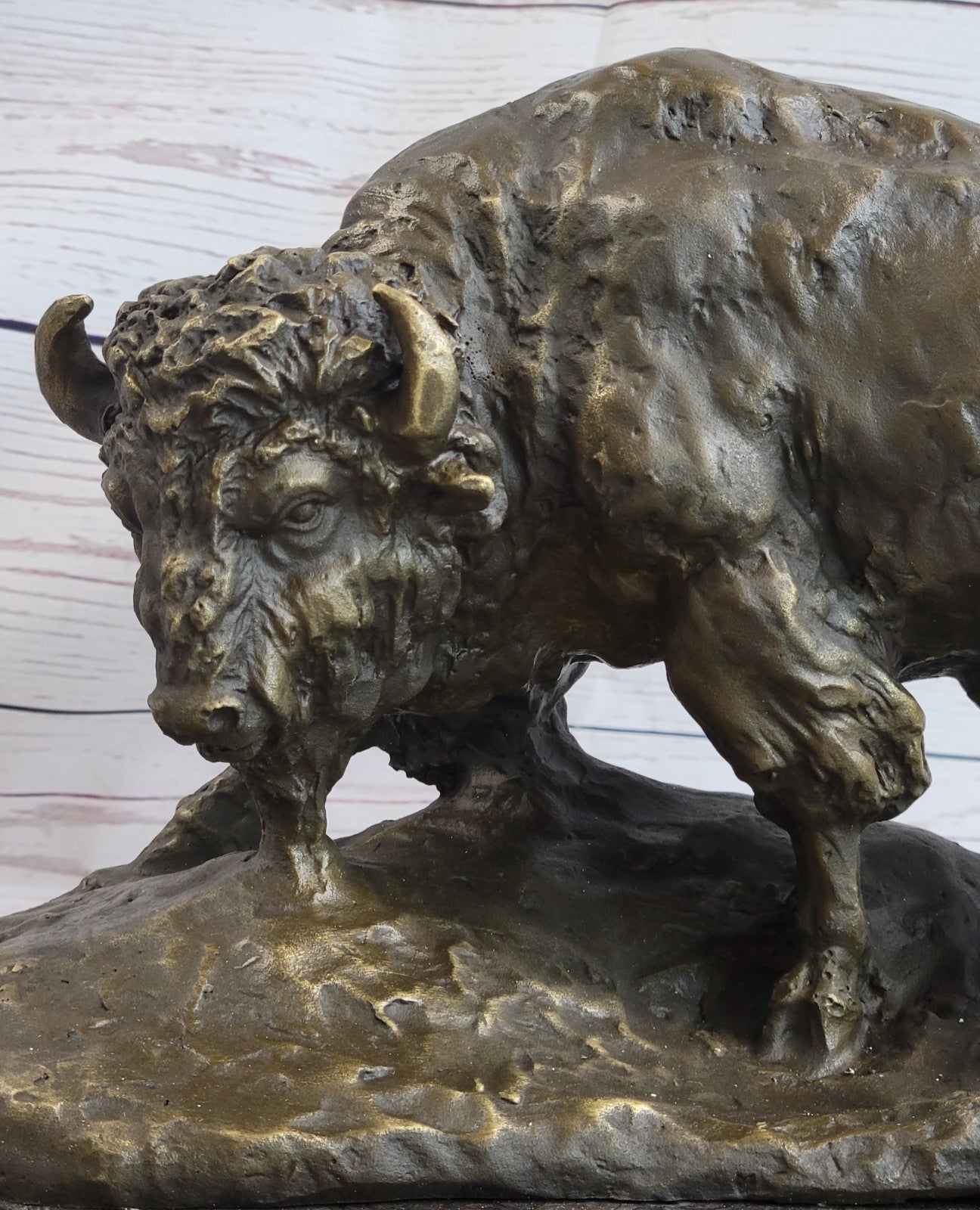 Hot Cast Bronze American Buffalo Sculpture Signed Barye Hand Made Figurine Decor