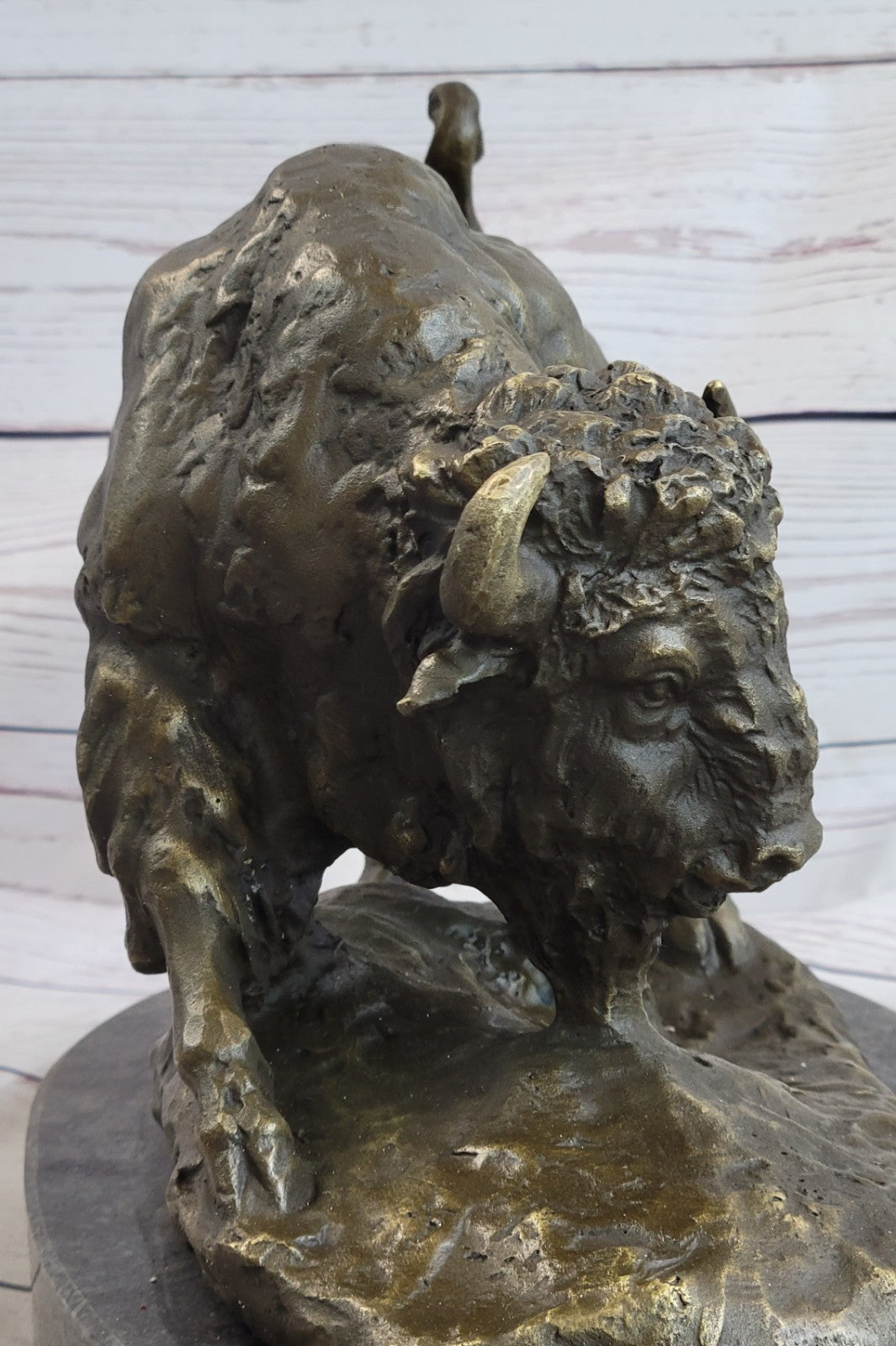 Hot Cast Bronze American Buffalo Sculpture Signed Barye Hand Made Figurine Decor