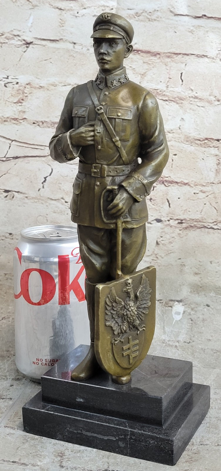 Handcrafted European Polish Soldier with Uniform Bronze Sculpture Detail Figure