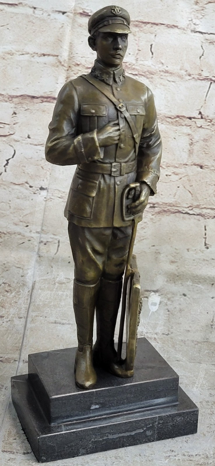 Handcrafted European Polish Soldier with Uniform Bronze Sculpture Detail Figure