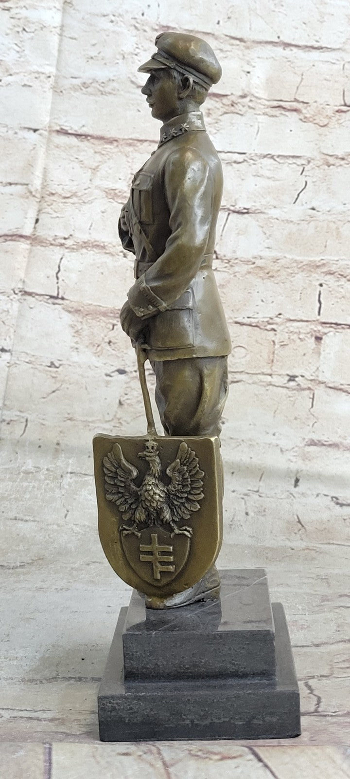 Handcrafted European Polish Soldier with Uniform Bronze Sculpture Detail Figure