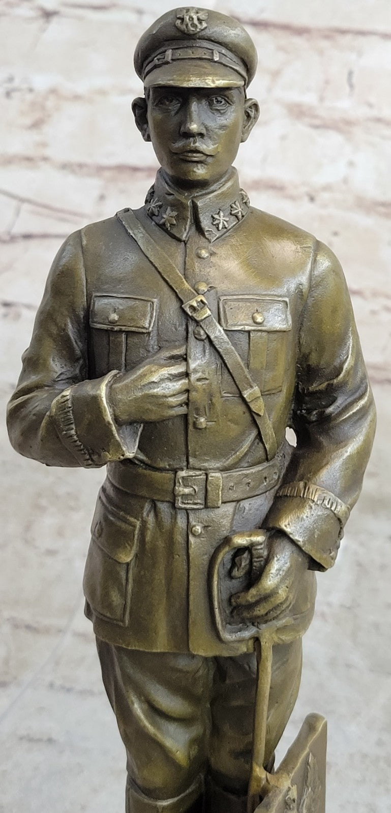 Handcrafted European Polish Soldier with Uniform Bronze Sculpture Detail Figure