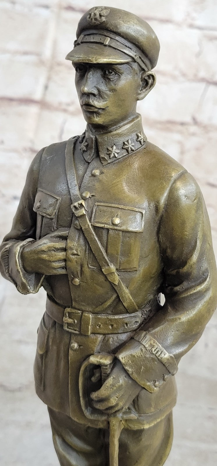 Handcrafted European Polish Soldier with Uniform Bronze Sculpture Detail Figure