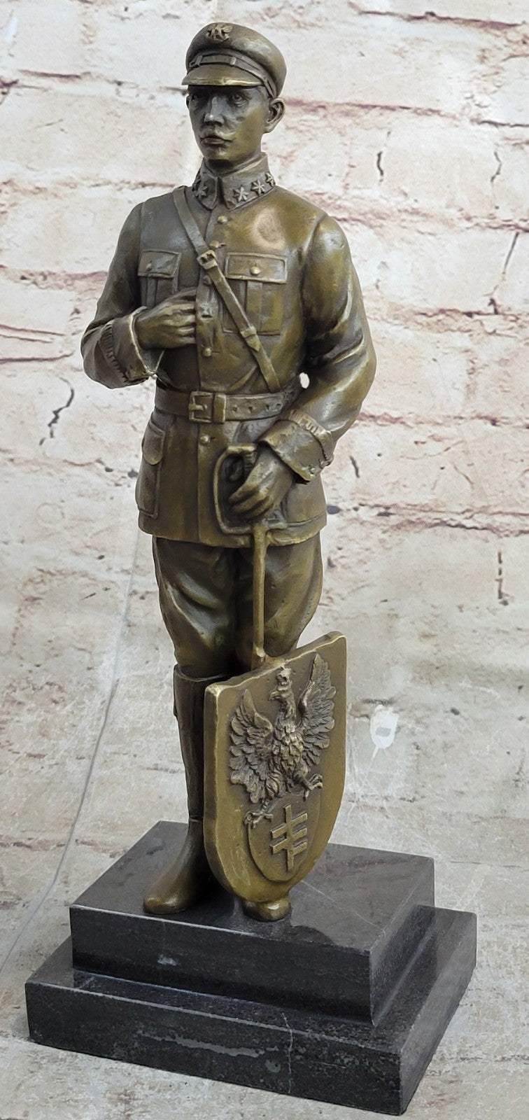 Handcrafted European Polish Soldier with Uniform Bronze Sculpture Detail Figure
